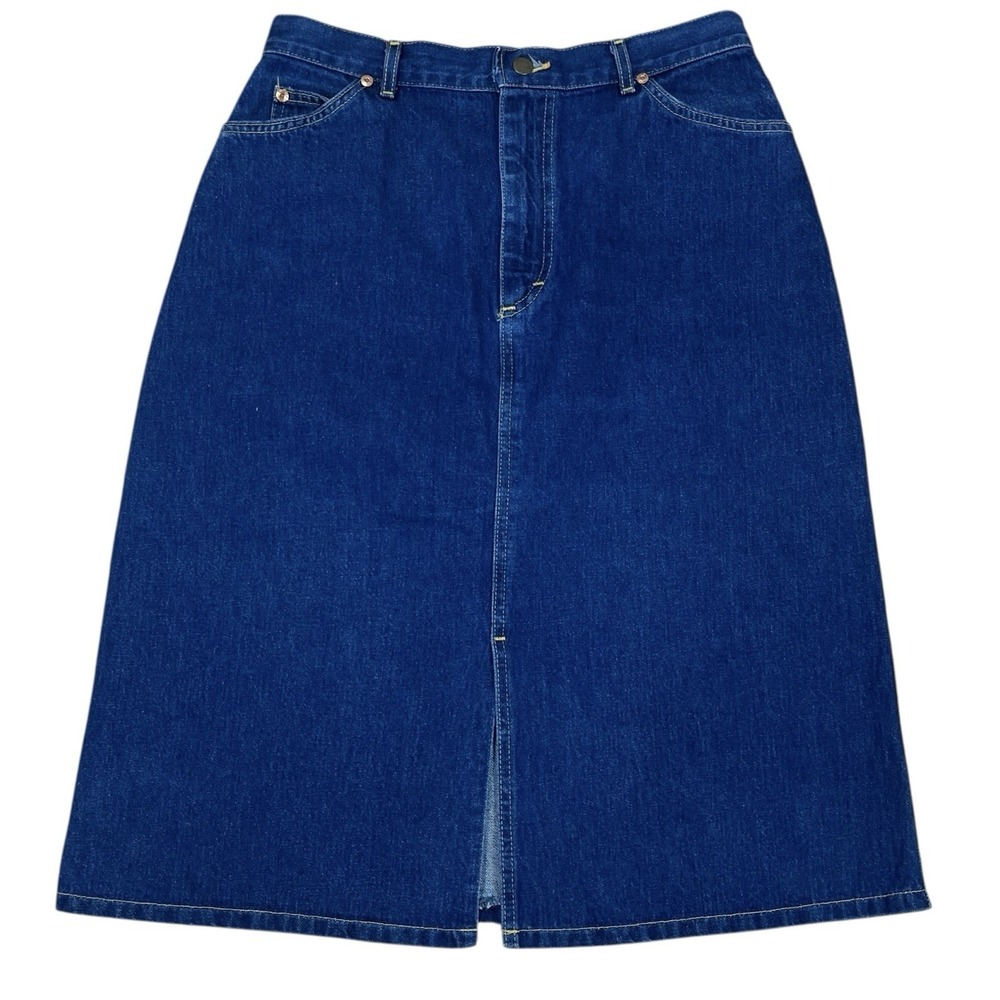 Lee A-Line Jean Skirt Womens L (32") Blue Denim Front Slit Western Rodeo Cottage